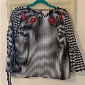Liz Claiborne Gingham Embroidered Blouse